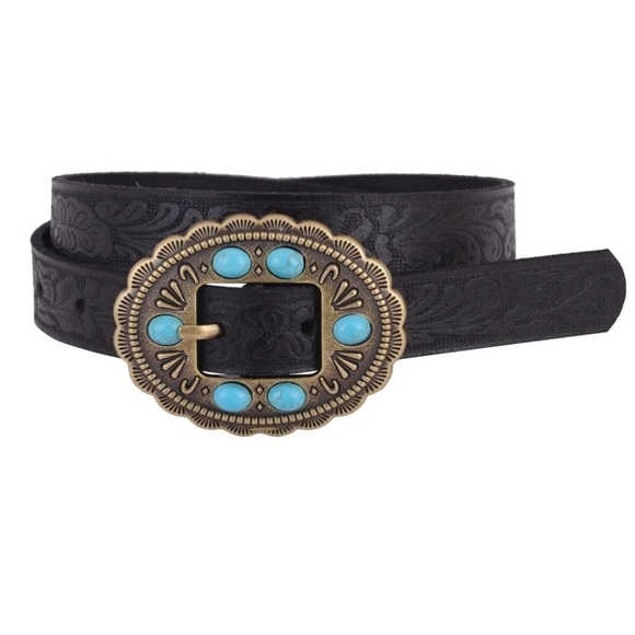 NWT MOST WANTED Leather Turquoise Stone Western Tooled Belt Size Medium - Picture 2 of 5